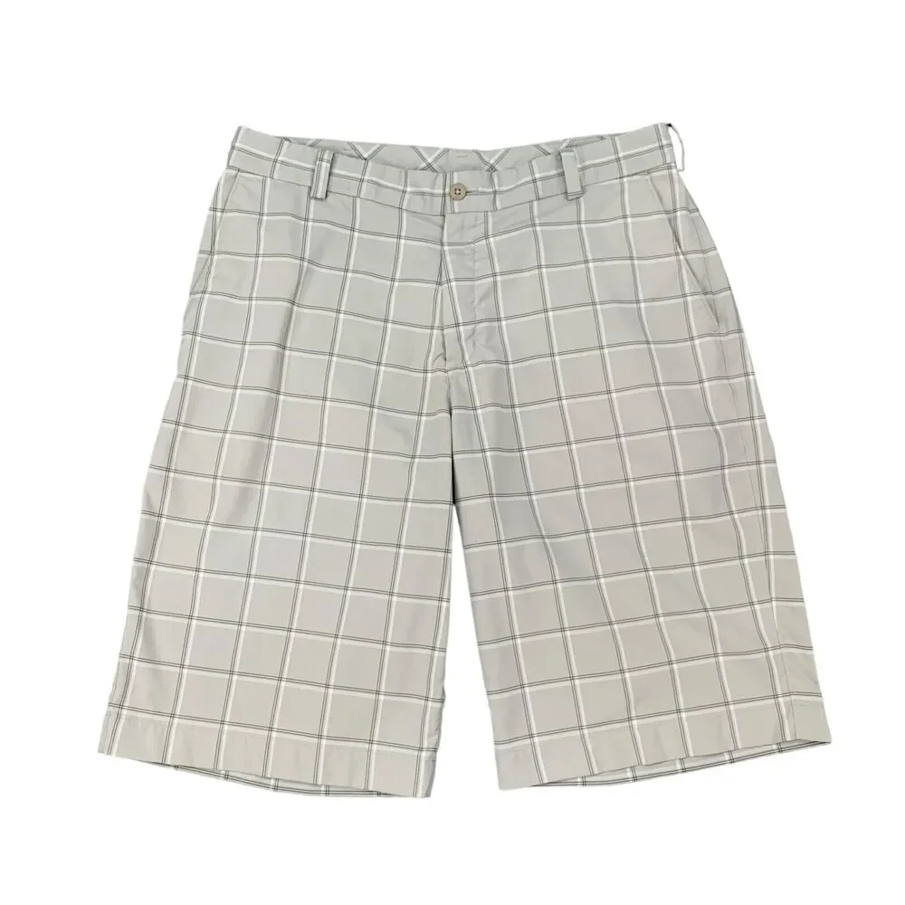 Nike Golf Shorts Mens 36 Beige Check Plaid Stretch Flat Front Lightweight Chino